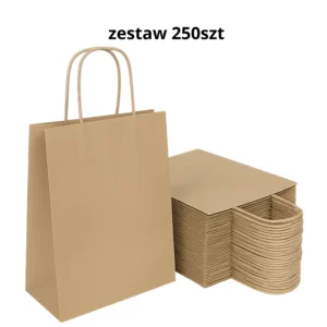 Zestaw 250 szt. – Torba papierowa kraft brązowa z uchwytem skręcanym 45 × 16 × 48 cm